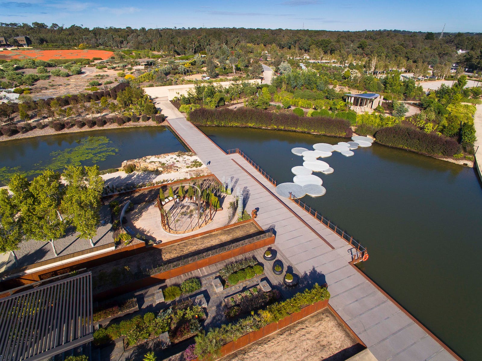 Aerial view of the  Australian Garden at the Royal Botanic Gardens Cranbourne in Victoria, Australia.