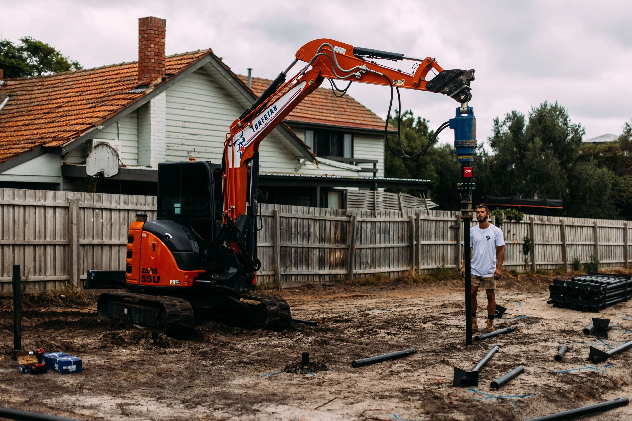 Tradesmen on a building site.
