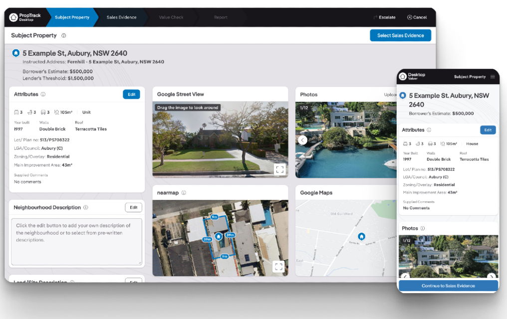 Screenshot of PropTrack platform.