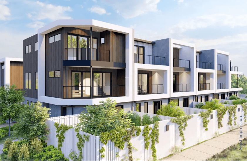 Visual representation of a new suburban apartment complex, featuring sleek design and landscaped surroundings for The Shores Estate in Seaford, Victoria, Australia. 